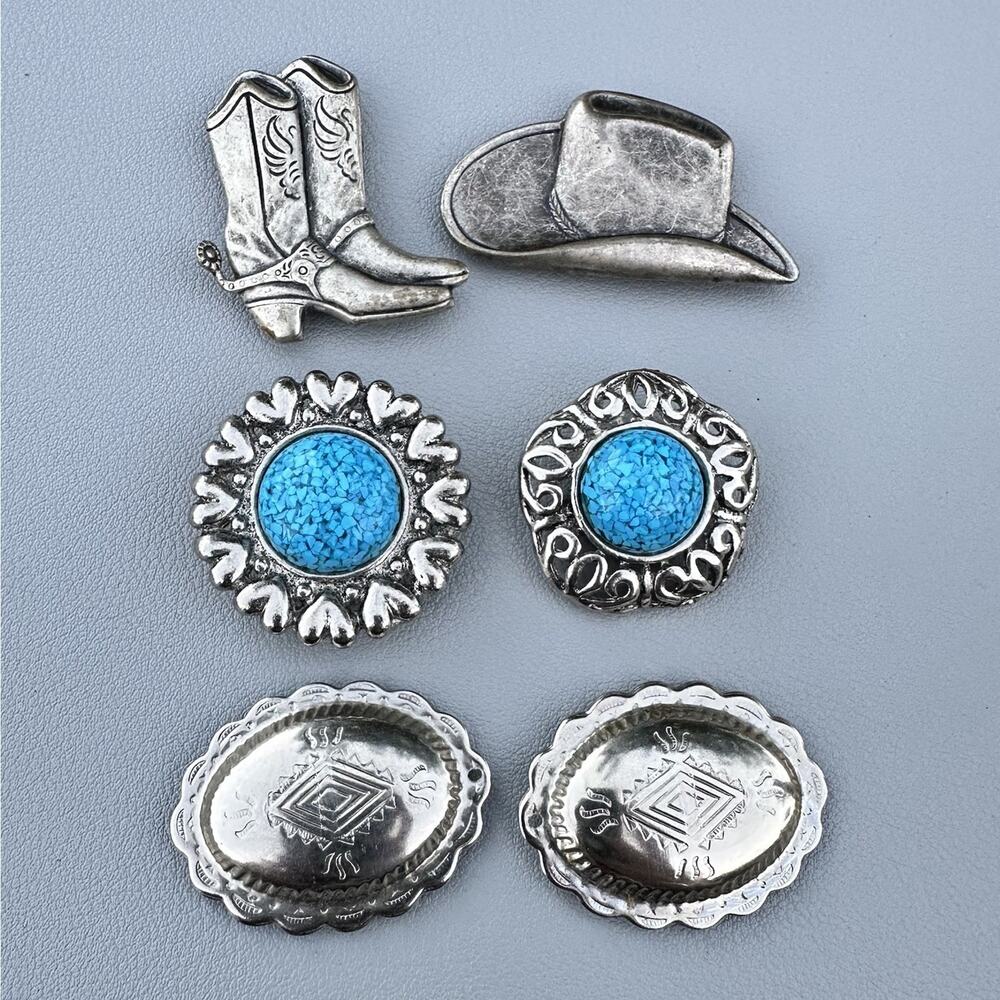 Western Button Covers Set Silver Tone Concho Boot Cowboy Hat Costume Vintage